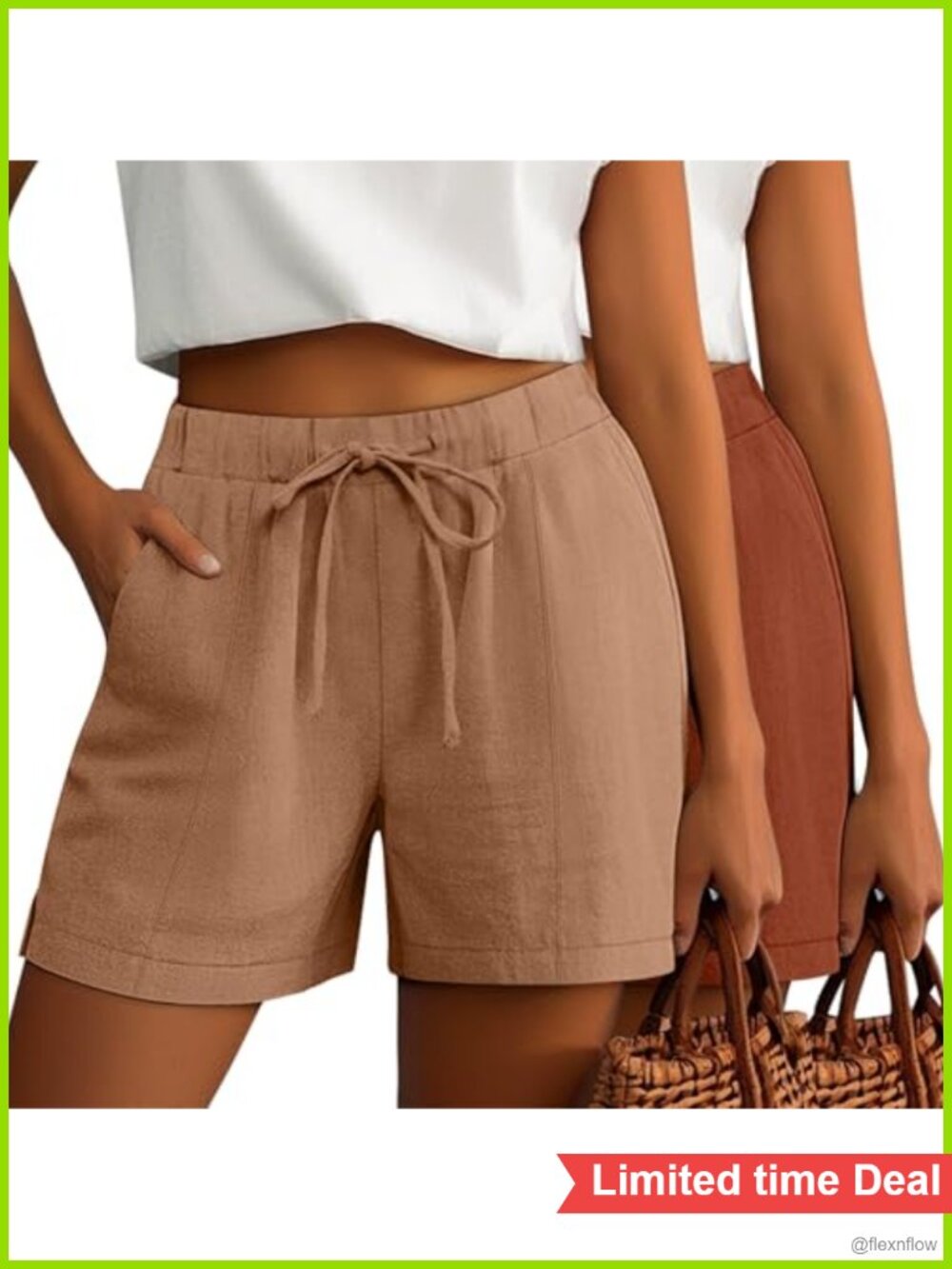 Riyiper 2 Pack Women's Linen Drawstring Casual Shorts